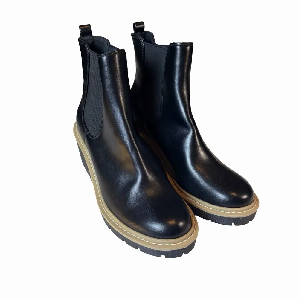 Platform Wedge Chelsea Ankle Boots Black Women's Size 9 Gorpcore Rugged NEW